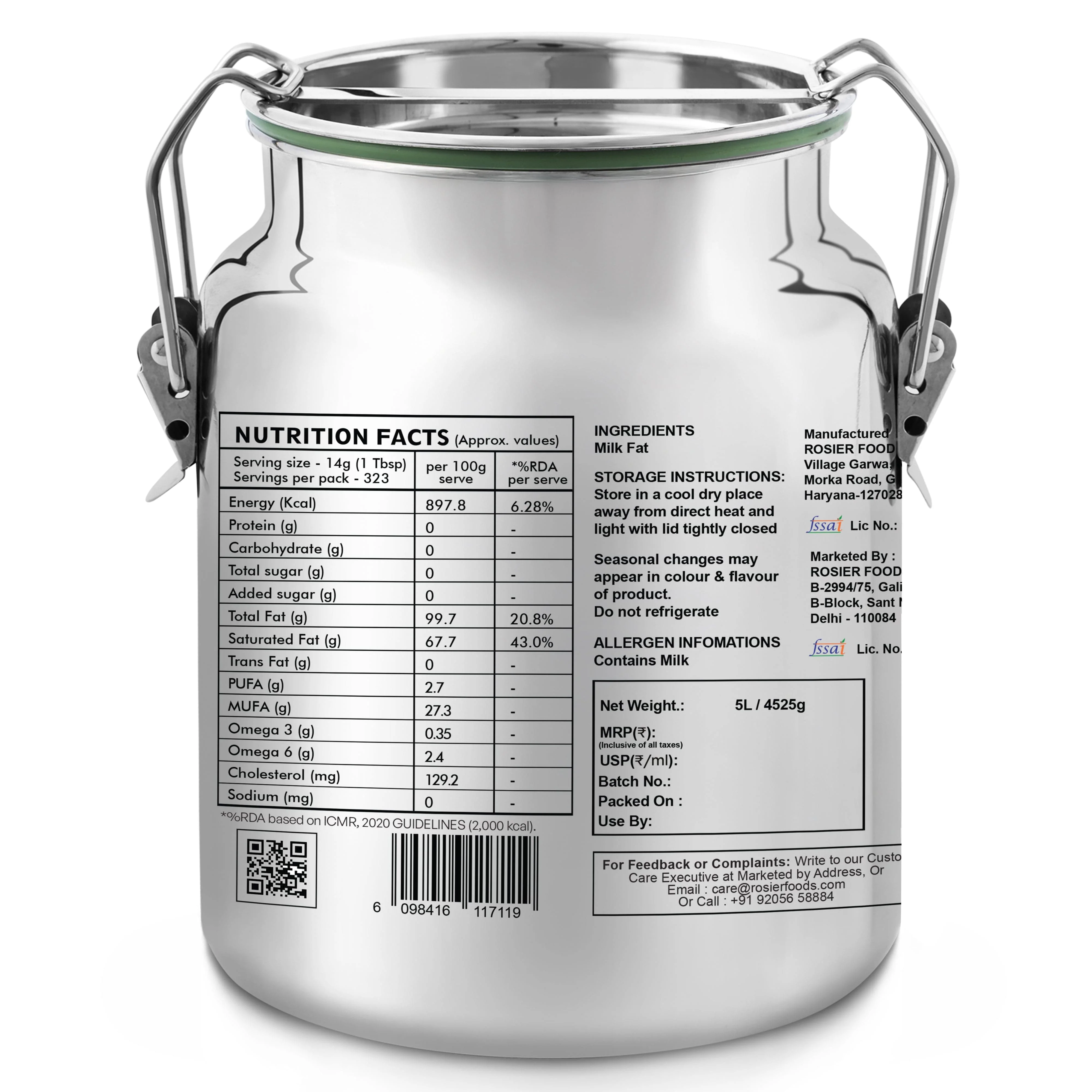 Gir Cow A2 ghee - Made From Curd (5 Ltr - Steel Dolchi) - Image 10