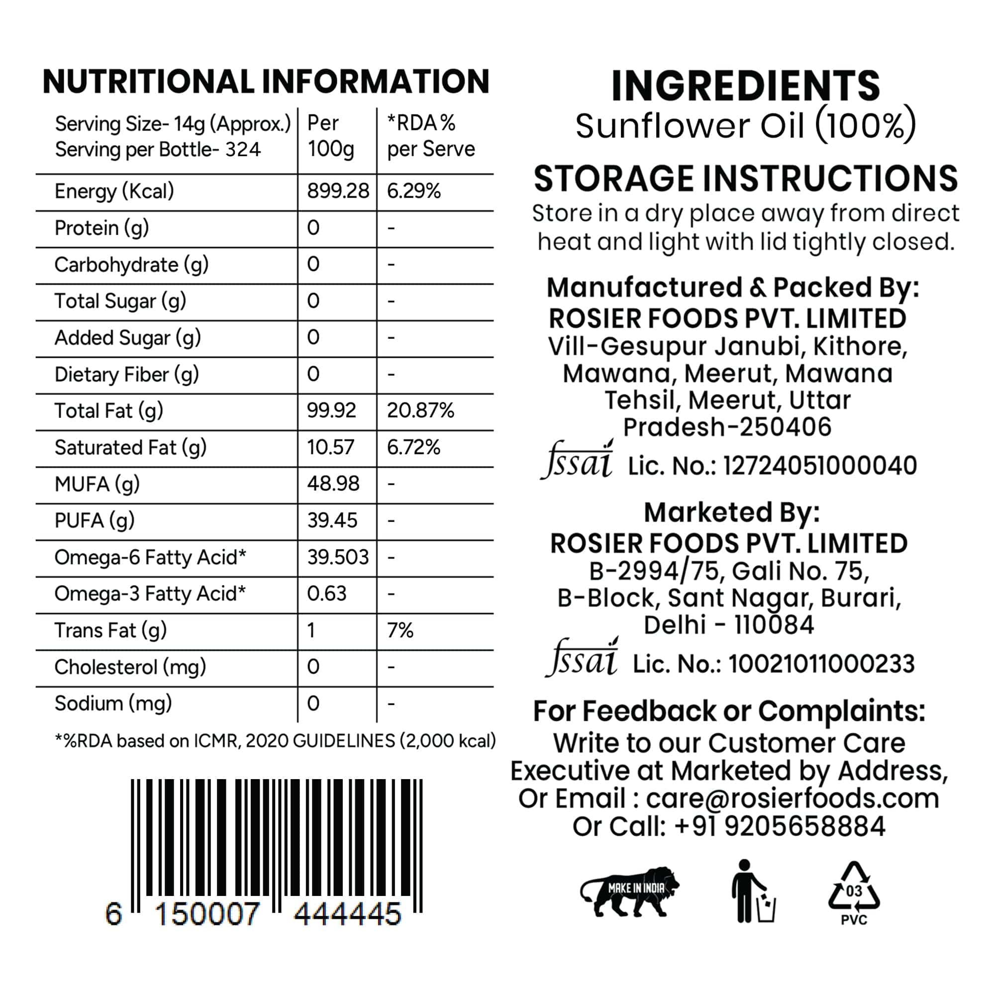 Stone Pressed Sunflower Oil 5 Ltr - Image 6